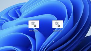 Ein WIndows-Desktop, auf dem zwei Batch-Dateien mit den Namen "BIOS Boot" und "Stick Boot" zu sehen sind.
