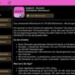 Der Screenshot zeigt die PONS-App. In der linken Spalte sind Wörterbuch-Pakete zu sehen, rechts die entsprechende Beschreibung. Dieses Bild ist nur ein Symbolbild, um die Invertierung zu demonstrieren.