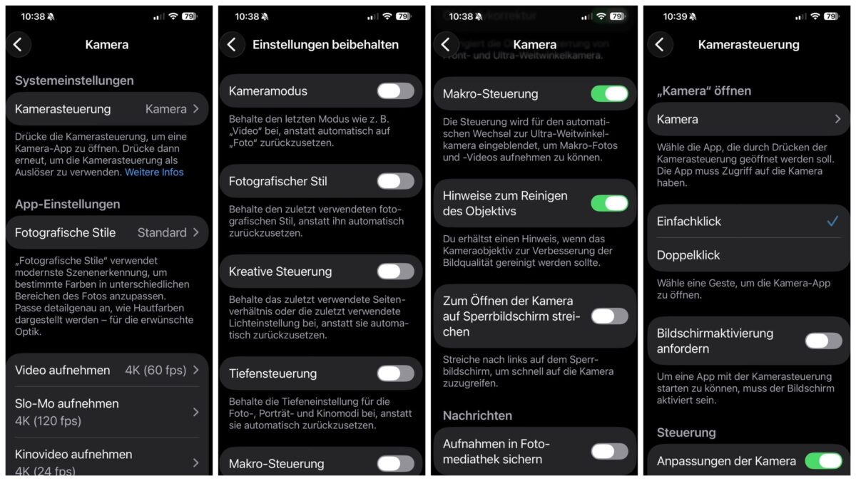 Blind mit dem iPhone 17 Pro Max fotografieren - Das Einstellungsmenü